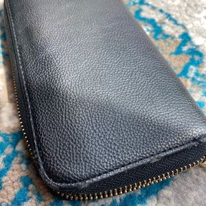 Black leather long wallet